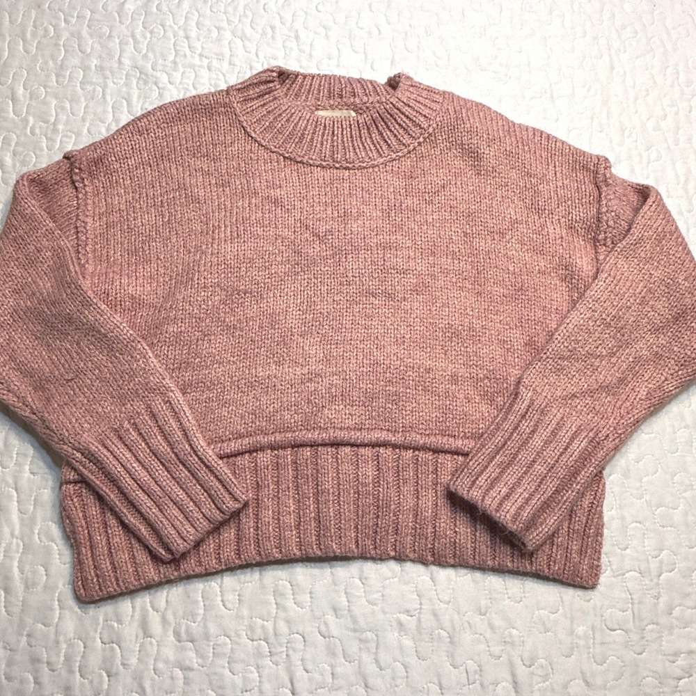 Women Small Sweater Pink Wool Blend Chunky Knit FALL CHUNKY SOFT MINIMALIST COZY